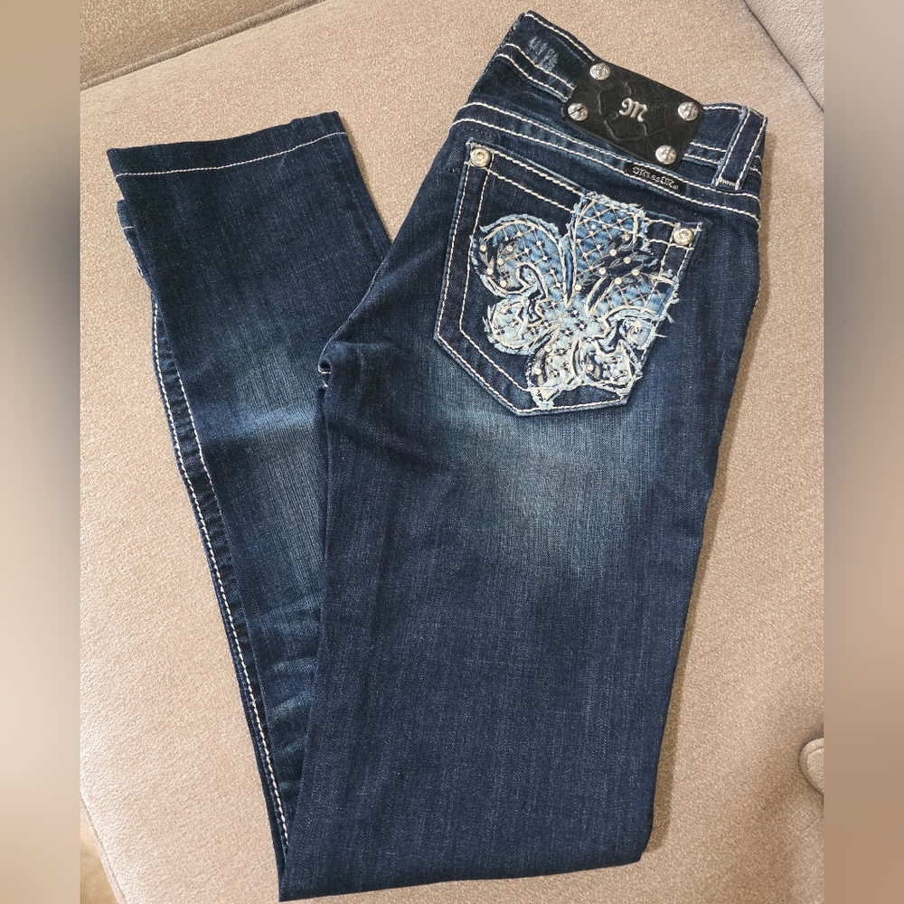 Miss Me Blue Boot Cut Jeans with Embellished Back